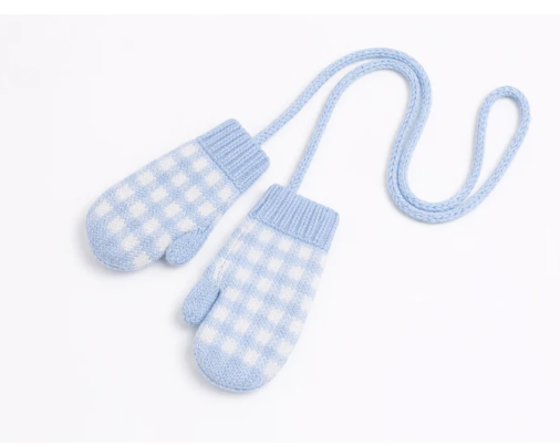 Blue gingham mitten