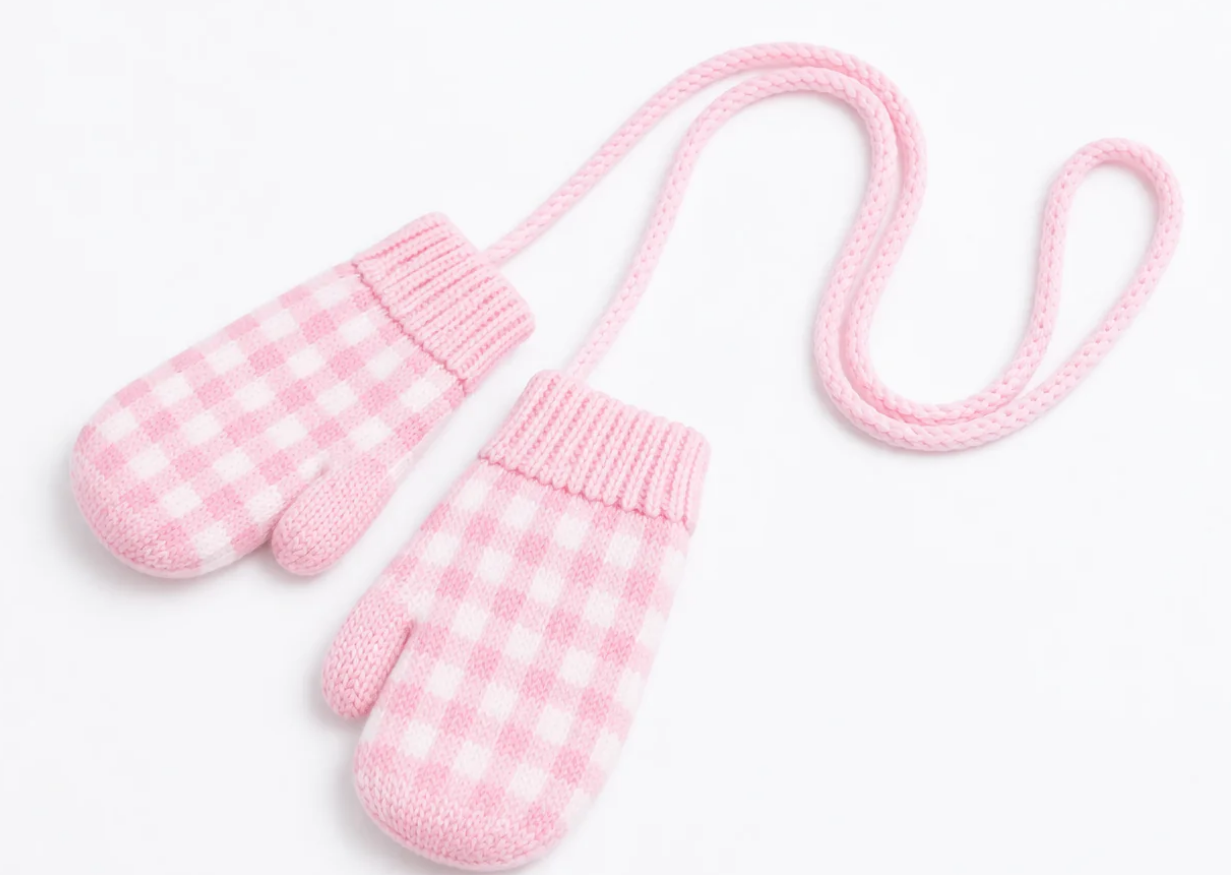 Pink gingham mitten