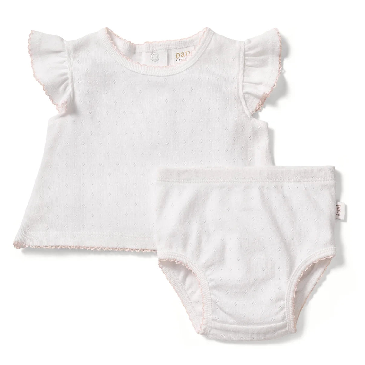 Paty Organic Cotton Pointelle Diaper Set with Flutter Sleeves