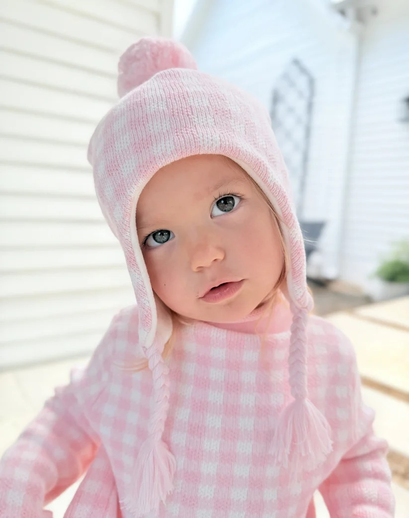 Pink Knit cotton winter hat