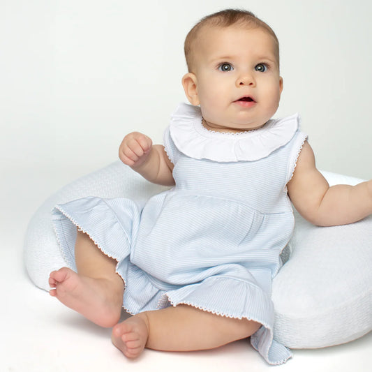 Paty Organic Cotton Striped Dress with Ruffle Collar & Hem