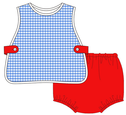BOYS Powder Blue and Red Gingham Apron Set