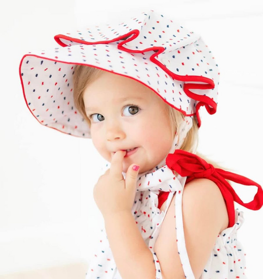 Red and Navy Swissdot Bonnet
