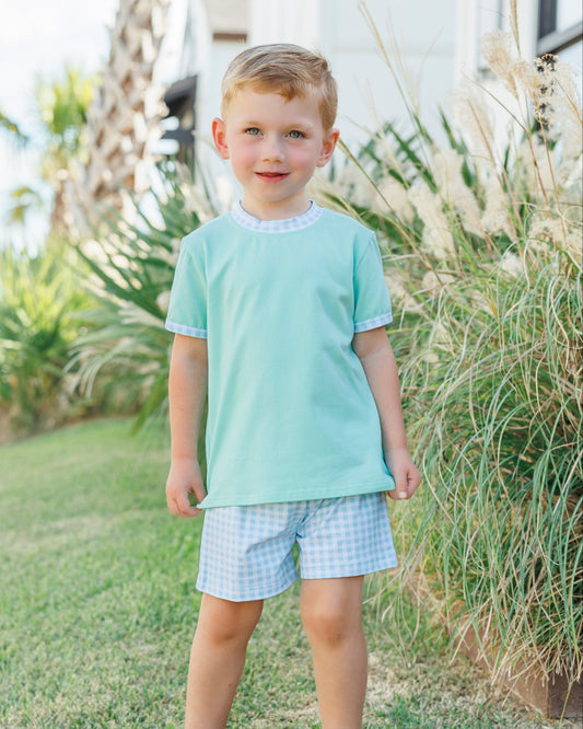 Avery Short Set-Mint w/ Light Blue Gingham