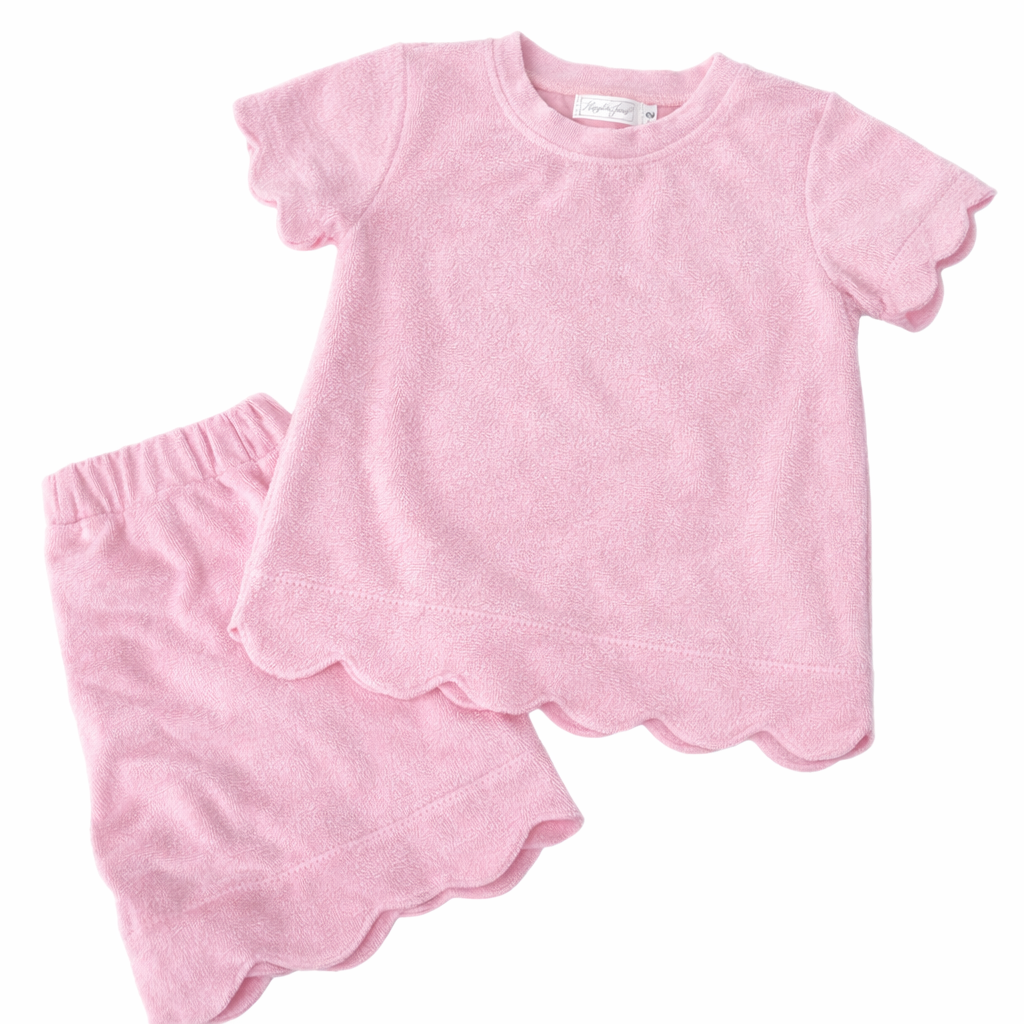 Terry Cloth Light Pink Scallop Short Set