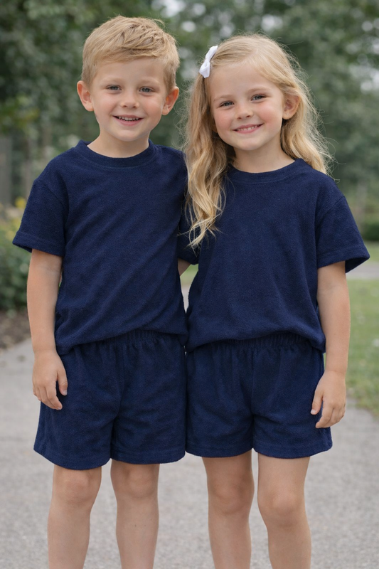 Terry Cloth Navy Short Set