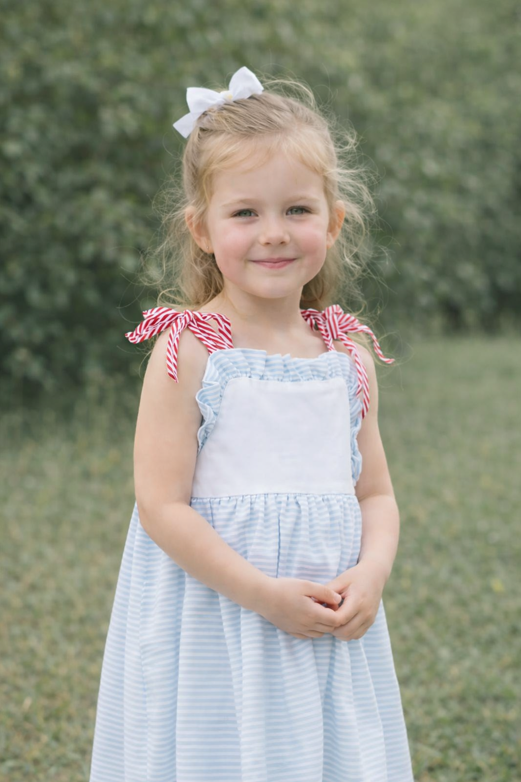 Red and Light Blue Stripe Tie Dress