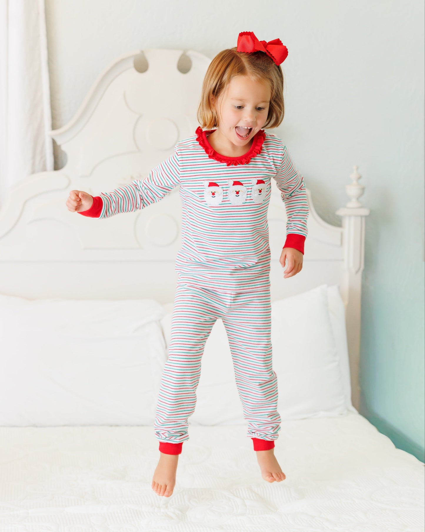 Christmas Candy Stripe Santa Ruffle Set