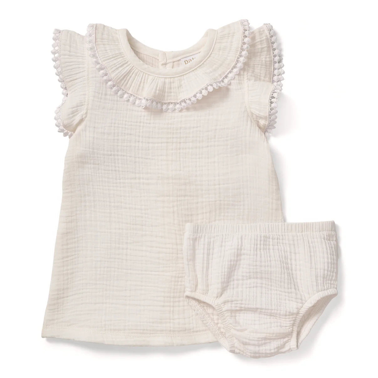 Paty Organic Cotton Muslin Dress & Bloomers Set with Pom Trim