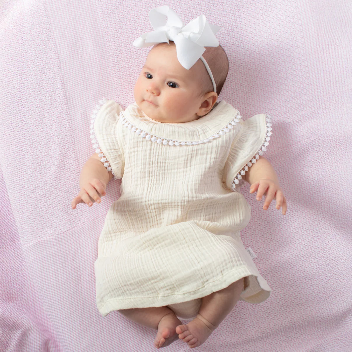 Paty Organic Cotton Muslin Dress & Bloomers Set with Pom Trim
