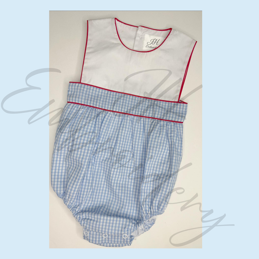Light Blue Gingham/Red Trim Woven Bubble