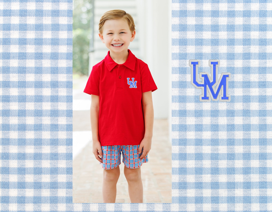 GAME DAY Patriotic Plaid Michael Polo Short Set