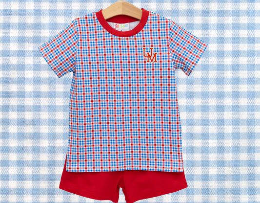 GAME DAY Patriotic Plaid Avery Short Set