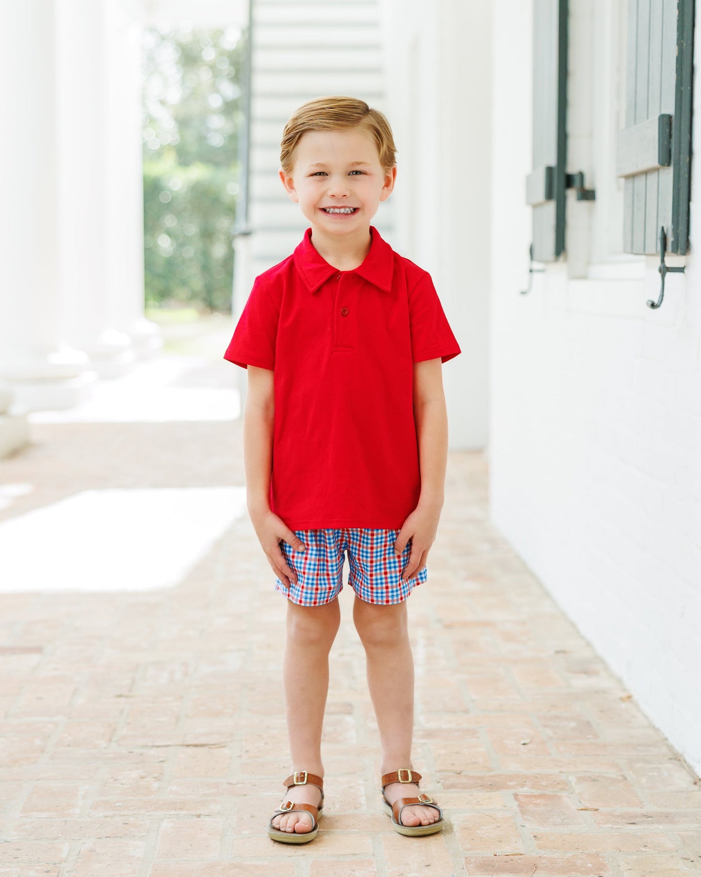 Patriotic Plaid Michael Polo Short Set