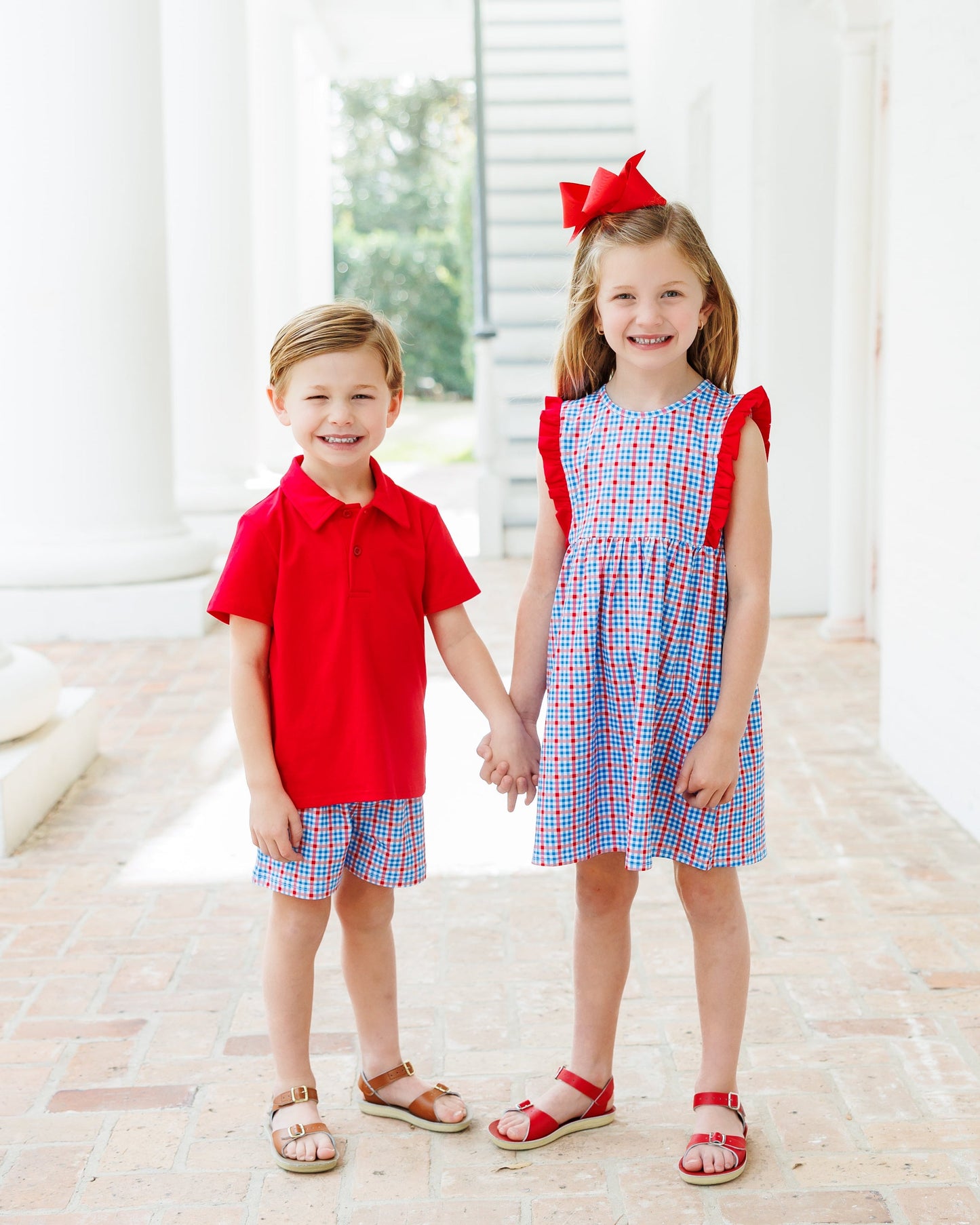 Patriotic Plaid Michael Polo Short Set