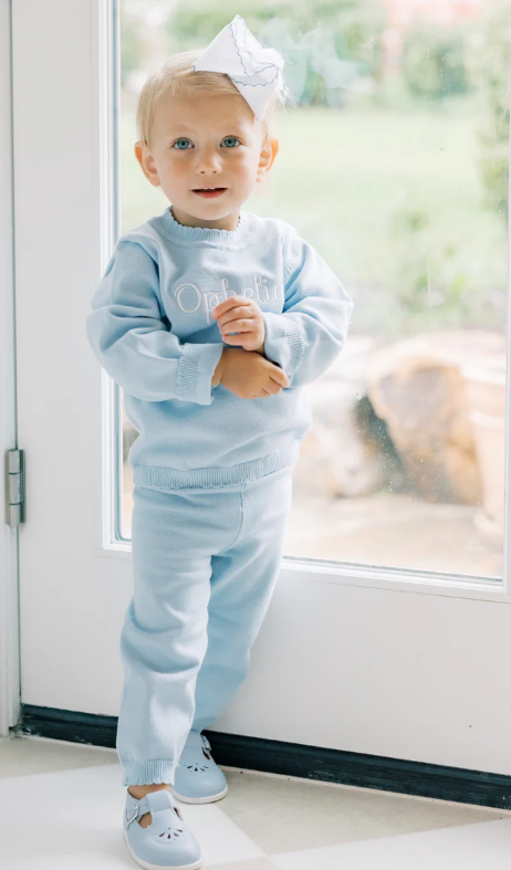 Blue SCALLOP organic cotton knit set