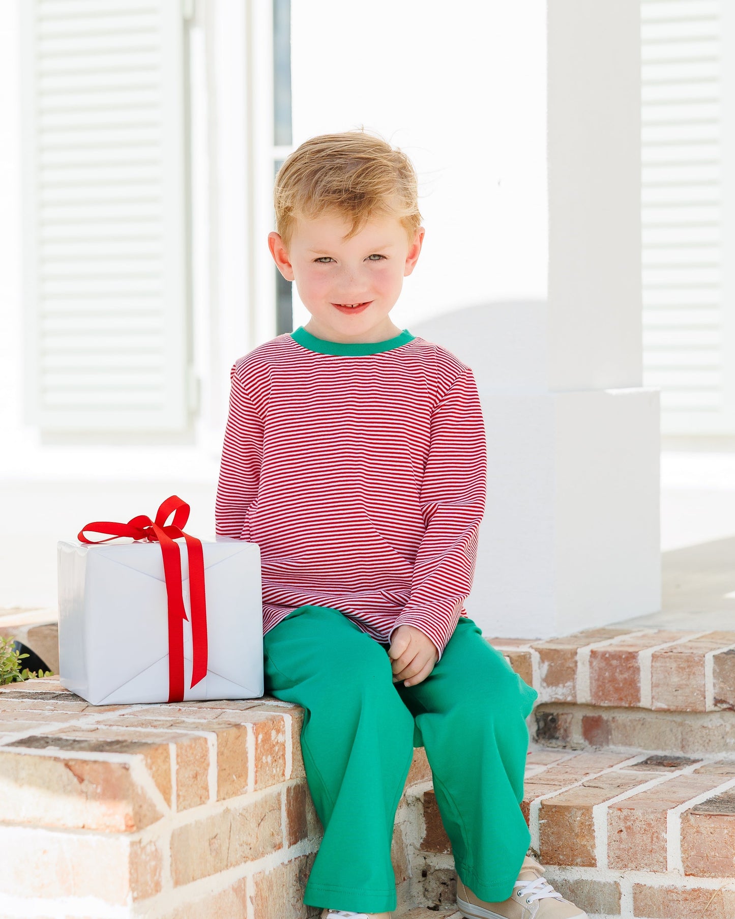 Thomas Pants Set- Red Stripe & Green