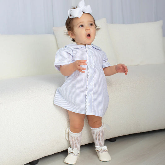 Paty Organic Cotton Seersucker Dress with Ric Rac trim
