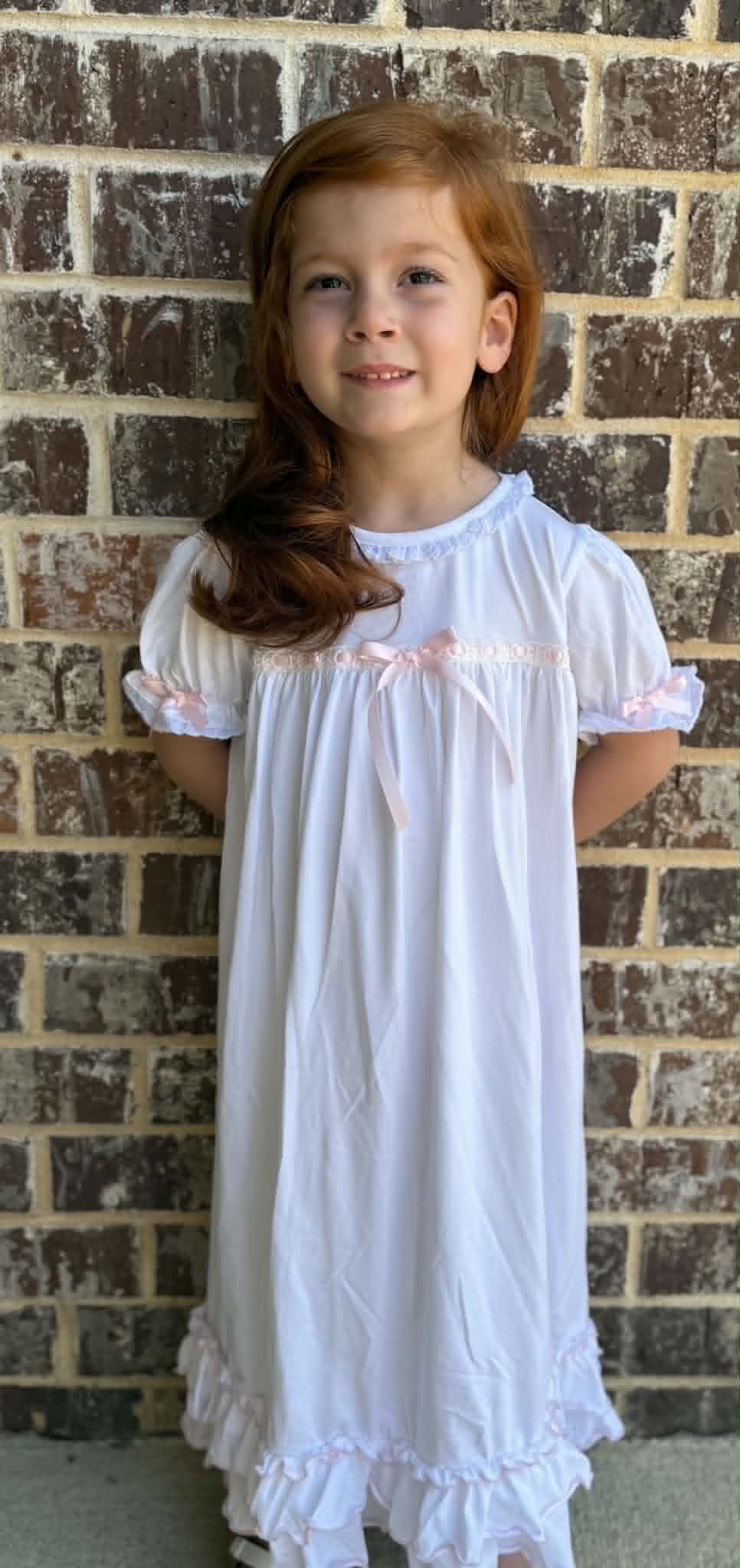 Pima Cotton Embroidered White and Light Pink Dress