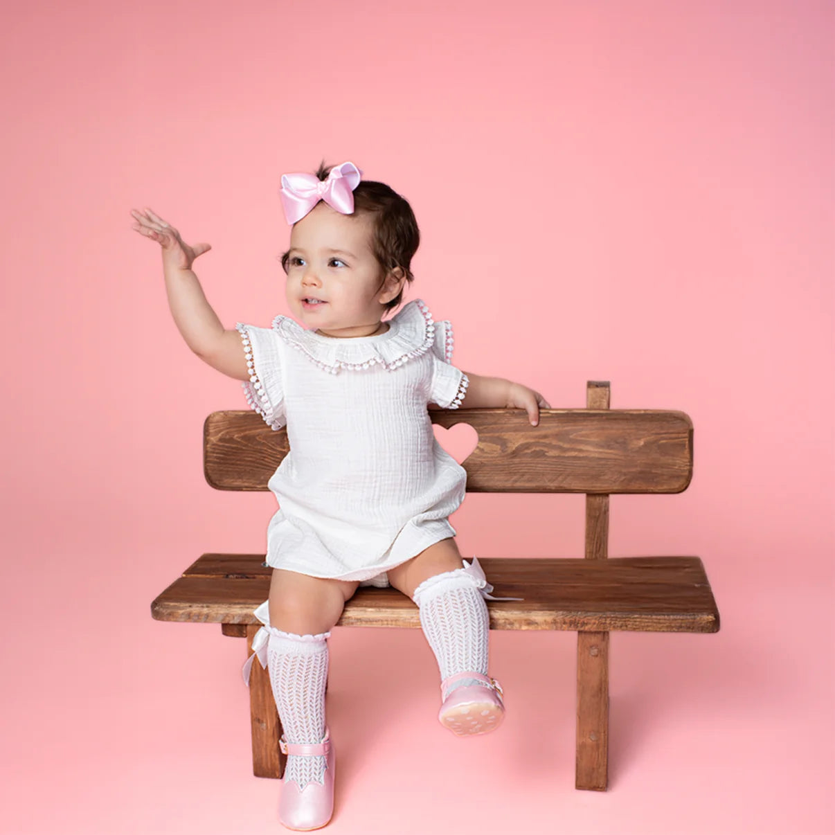 Paty Organic Cotton Muslin Dress & Bloomers Set with Pom Trim
