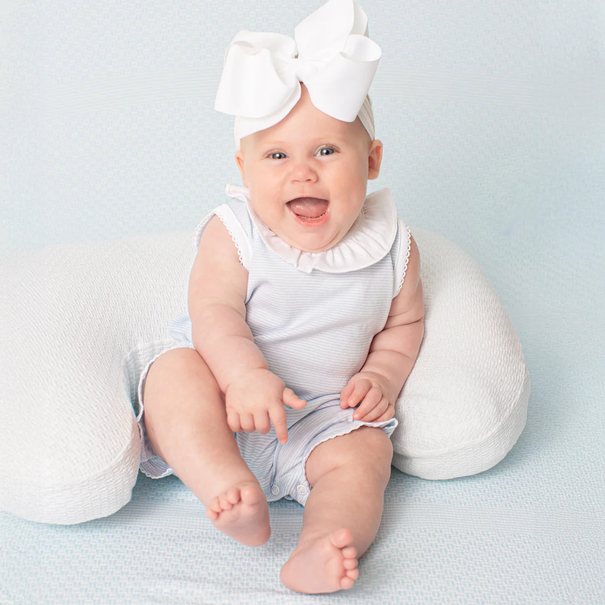 Paty Organic Cotton Striped Bubble with Ruffle Collar