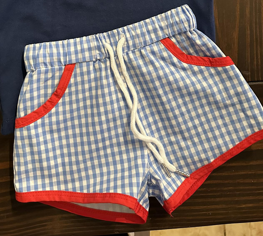 Powder Blue and Red Lined Shorts (Shortie Style)